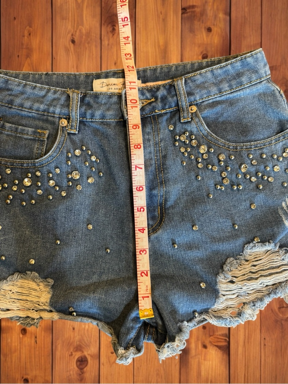 Denim Blvd Rhinestone Studded Embellished Distressed Festival Jean Shorts Medium - Picture 6 of 16